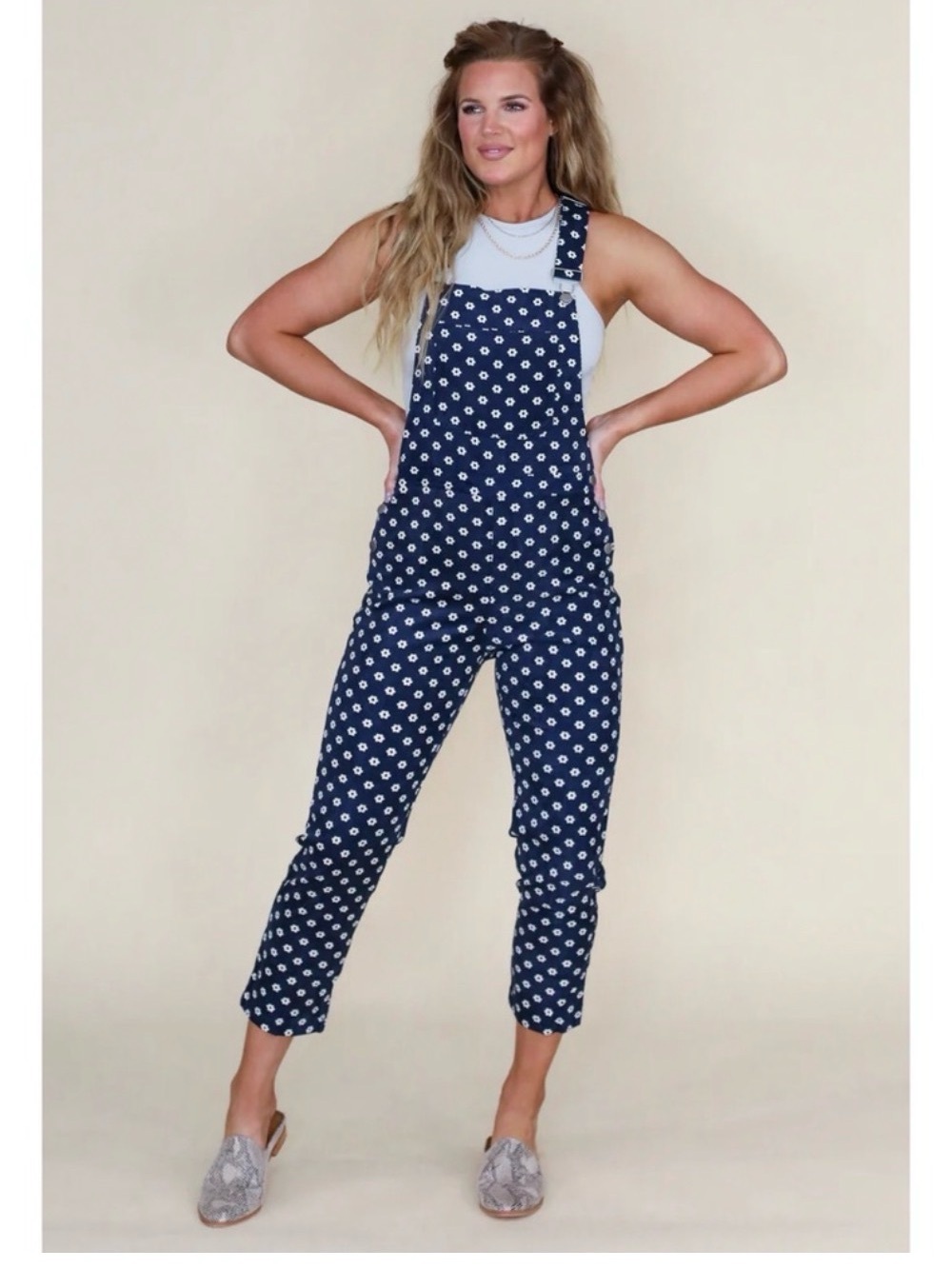 Storia Navy Blue Daisy Overalls